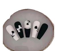 Manicura que realza el temperamento, nicho de manicura con lazo de Spice Girl oscuro y simple, foto del producto terminado con uñas removibles.(XS)