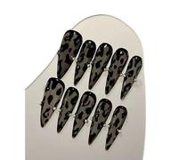 Manicura que realza el temperamento, usando a mano un largo estampado de leopardo negro pintado a mano con estampado de vaca retro manicura en blanco y negro manicura marrón.(S)