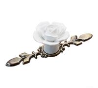 Manija de armario de cerámica rosa de cobre antiguo, perilla de cajón de porcelana vintage de un solo agujero para armario de cocina, tirador de armario floral desgastado (C)