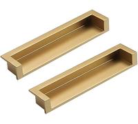 Manija de puerta empotrada, Tiradores invisibles empotrados for cajones de armario y puertas correderas (paquete de 2)(Sand Golden,128mm/5in)