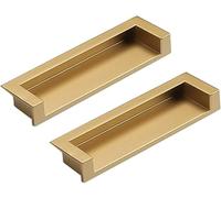 Manija de puerta empotrada, Tiradores invisibles empotrados for cajones de armario y puertas correderas (paquete de 2)(Sand Golden,96mm/3.7in)