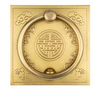 Manija de puerta latón estilo antiguo chino, anillo madera maciza con patrón murciélago doble felicidad, tirador for muebles retro(Brass,7.5cm,B)