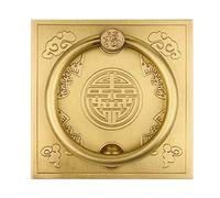 Manija de puerta latón estilo antiguo chino, anillo madera maciza con patrón murciélago doble felicidad, tirador for muebles retro(Brass,7.5cm,A)