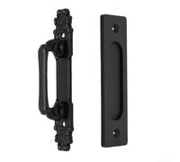 Manija Puerta Granero Deslizante 24cm Doble Cara | doble cara, para acceso interior y exterior, para ideal granero, acabado negro mate(Black A - 216mm)