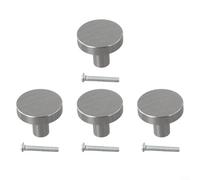 Manija redonda moderna de gabinete de un solo agujero, perilla de cajón de aluminio espacial para armario, muebles de baño, herrajes plateados minimalistas de 28 x 25 mm (4 piezas)
