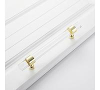 Manijas de gabinete Tiradores de cristal for armarios, cajones y armarios de aleación de zinc. Ideales for puertas de cocina, armarios, cómodas y zapateros (2 unidades).(Gold,96mm)