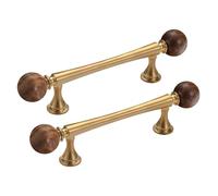 manijas del gabinete, Paquete de 2 tiradores gabinete nogal, cajón armario bola redonda latón Vintage, herrajes cocina(Brushed Gold,96 mm)