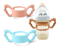 Manijas para biberones, 2 unidades, mango de silicona para biberones, mango de botella de cuello ancho, asas de silicona para biberones para bebé, diseño de agarre de mano pequeña