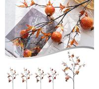 Manillefu Rama de flor de granada artificial de 5 cabezas de frutas falsas de plástico con hojas para el hogar, sala de estar, dormitorio, decoración de fiesta de boda