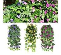 Manillefu Vid artificial de gloria de la mañana, flores colgantes de plástico de seda de 90 cm, decoración realista de bajo mantenimiento para interiores y exteriores