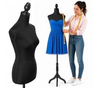 Maniquí Busto Sartorial Femenino De Costura para Prendas Ropa Tailleur Torso De Mujer Altura Ajustable para Vitrinas con Trípode Estructura De Madera 42 x 170 cm (Total Black)