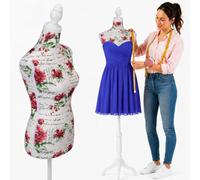 Maniquí Busto Sartorial Femenino De Costura para Prendas Ropa Tailleur Torso De Mujer Altura Ajustable para Vitrinas con Trípode Estructura De Madera 42 x 170 cm (Flowers)