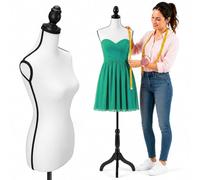 Maniquí Busto Sartorial Femenino De Costura para Prendas Ropa Tailleur Torso De Mujer Altura Ajustable para Vitrinas con Trípode Estructura De Madera 42 x 170 cm (Total White)