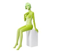 Maniquí de Costura Maniquí Femenino con Peluca, Cabeza Giratoria, Brazo Ajustable Biomimético, Modelo De Exhibición De Moda para Tiendas De Ropa Y Escaparates(Green,with Stool)