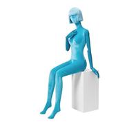 Maniquí de Costura Maniquí Femenino con Peluca, Cabeza Giratoria, Brazo Ajustable Biomimético, Modelo De Exhibición De Moda para Tiendas De Ropa Y Escaparates(Blue,with Stool)