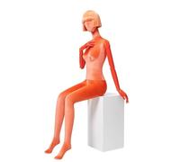 Maniquí de Costura Maniquí Femenino con Peluca, Cabeza Giratoria, Brazo Ajustable Biomimético, Modelo De Exhibición De Moda para Tiendas De Ropa Y Escaparates(Orange,with Stool)