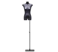 Maniquí de Costura Maniquí Femenino De PU Negro con Altura Ajustable para Exhibición De Ropa, con Cabeza Y Brazos Desmontables Y Base De Metal Resistente Incluida(Torso)