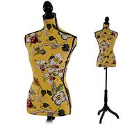 Maniquí de sastre busto mujer T222 fibra de vidrio con trípode - amarillo con flores