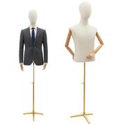 Maniquí de sastre masculino con brazos móviles, dedos y cabeza, busto para hombre, altura regulable 135-193 cm, trípode dorado, talla M