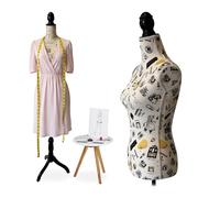 Maniquí de Sastre Relaxdays, Femenino, Talla 36/38, Altura Ajustable 160-175 cm, Soporte de Madera, Color Crema/Negro.