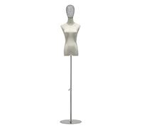 Maniquí de Vestir Ajustable de Plata para Mujer. Modelo de Torso Mediano con Brazos y Cabeza Desmontables para exhibición de Joyas, ferias de artesanía y proyectos de Costura y sastrería.
