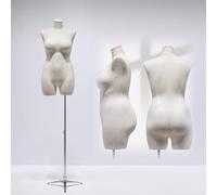 Maniquí Femenino Ajustable de Talla Grande con Soporte - Maniquí Plateado de Medio Cuerpo para exhibición en Tiendas, escaparates, Ideal para Tiendas de Ropa (Talla: Soporte C)