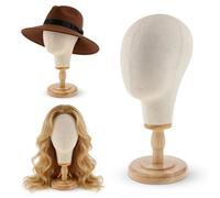 Maniquí para peluca de 54 cm, soporte para pelucas, cabeza de modelo con base de madera, maniquí multifuncional, soporte de pantalla para sombrero, lienzo estable, cabezal de muñeca para pelucas