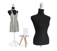 Maniquí Relaxdays, Femenino, Talla 36/38, Altura Ajustable 160-175 cm, Soporte de Madera, Figura de exhibición, Negro