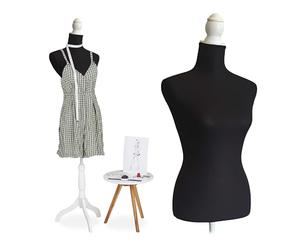 Maniquí Relaxdays, Femenino, Talla 36/38, Altura Ajustable 160-175 cm, Soporte de Madera, Figura de exhibición, Negro