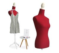 Maniquí Relaxdays, Mujer, Talla 36/38, Altura Ajustable 160-175 cm, con Soporte de Madera, Modelo de exhibición, Rojo