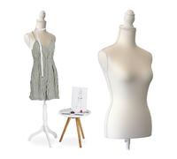 Maniquí Relaxdays, Mujer, Talla 36/38, Altura Regulable de 160 a 175 cm, con Soporte de Madera, Blanco