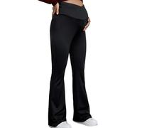MANJIAMEI Pantalones de Maternidad de Pierna Ancha para Mujeres Cintura Alta Cubren Vientre Pantalones de Sudor para Embarazo Ropa Deportiva Entrenamiento Loungewear Pantalones Acampanados Negro/L