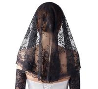MANJIAMEI Velo Mantilla de Encaje Floral Iglesia Católica Capilla Velo Corto Cobertura de Cabeza Velos Latinos para Misa Boda Fiesta Primera Comunión Ceremonia Religiosa Cobertura de Cabeza, Negro