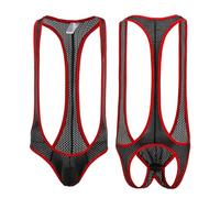 Mankini Body Sexy para Hombres Camiseta Tanga Suspensorio de Malla Tirantes Lencería Transpirable Picardía Erótica Una Pieza Disfraz Divertido (FR/ES, Letras, Talla única, Regular, Regular, Negro)