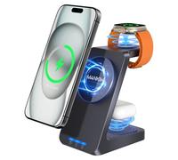 MANKIW Cargador Inalámbrico para iPhone,3 En 1 Estación de Carga magnética 18 W, Base Cargador magnética portátil Compatible con iPhone 17/16/15/14/13/12, Watch Ultra 9/8/7/6, AirPods 4/3/2/Pro