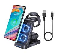 MANKIW Cargador Inalámbrico para Samsung,Estación de Carga Rápida,3 en 1 Base de Carga Inalámbrica para Samsung Galaxy S25 S24 S23 S22 Ultra Z Flip Fold 6/5/4/3Galaxy Watch 7/6/5/4/3Buds