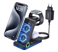 MANKIW Cargador Inalámbrico Rápida 3 en 1,Base de Carga Portátil para iPhone,Estación de Carga para iPhone 17/16/15/14/13/12/11/X, Apple Watch 7/6/5/4/3/2/SE, AirPods 3/2/Pro