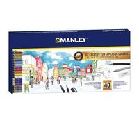 Manley set artístico de lápices de colores 40 piezas | Artist quality | Incluye 24 lápices de colores premium, 8 lápices de colores metálicos, 6 lápices de grafito, 1 goma de borrar y 1 sacapuntas.