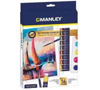 Manley Set Pintura Gouache 16 piezas| Ideal para artistas principiantes | Pintura Gouache calidad artística | Colores intesos y fáciles de mezclar.