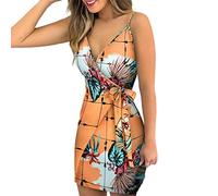 MaNMaNing 2023 Primavera Verano Cuello en V Vestido de Encaje Estampado Mujer Verano Vestidos Elegante Vestido Primavera Mujer Vestido de Verano Vestido Corto Largo Vestidos Blancos, naranja, 3XL