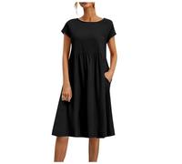 MaNMaNing 2026 Moda Verano Ol Temperamento Mujeres Algodón Señoras Vestidos de Verano Vestido de Verano Vestido de Verano Midi Vestidos de Mujer Vestido Largo Casual Vestido Envuelto Elegante, Negro
