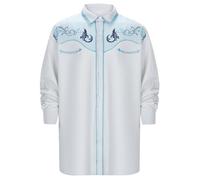 MaNMaNing Camisa occidental de manga larga para hombre, bordada, con botones, con bolsillos, camisa vaquera informal para hombre, Blanco, M
