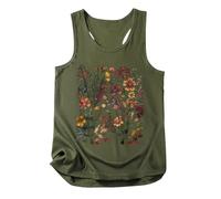 MaNMaNing Camiseta de tirantes de mujer suelta estampada Gráfico sin mangas Tirantes acanalados Cómodo Verano Casual Ideal para la playa o actividades al aire libre con un toque moderno, ejército