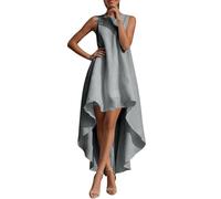 MaNMaNing Casual sin mangas de lino midi vestido asimétrico de las mujeres vestido de verano frente más corto detrás vestido casual más largo damas, gris, 3XL
