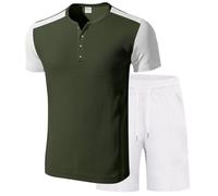 MaNMaNing Conjunto Hombre Verano Chic Casual Corte Holgado Impreso Patchwork Transpirable Cómodo Playa Diario Ligero Estilo Americano Gran Tamaño Verano Moda Conjunto Pantalones Cortos Hombre, verde