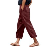 MaNMaNing Damen 7/8 Hose Sommer einfarbig Bebedruckt mit Taschen bequeme Freizeithose lässige Pants im modischen Look, Vino, L