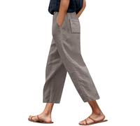 MaNMaNing Damen 7/8 Hose Sommer einfarbig Bebedruckt mit Taschen bequeme Freizeithose lässige Pants im modischen Look, caqui, S