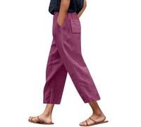 MaNMaNing Damen 7/8 Hose Sommer einfarbig Bebedruckt mit Taschen bequeme Freizeithose lässige Pants im modischen Look, Rosa intenso., L