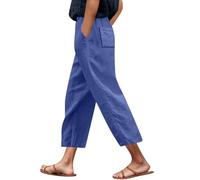 MaNMaNing Damen 7/8 Hose Sommer einfarbig Bebedruckt mit Taschen bequeme Freizeithose lässige Pants im modischen Look, azul claro, S