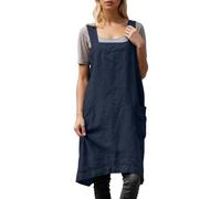 MaNMaNing Delantal de lino para mujer, delantal cuadrado de jardín, sin mangas, vestido largo casual para mujer, azul, S